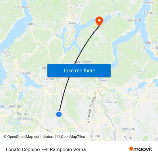 Lonate Ceppino to Ramponio Verna map