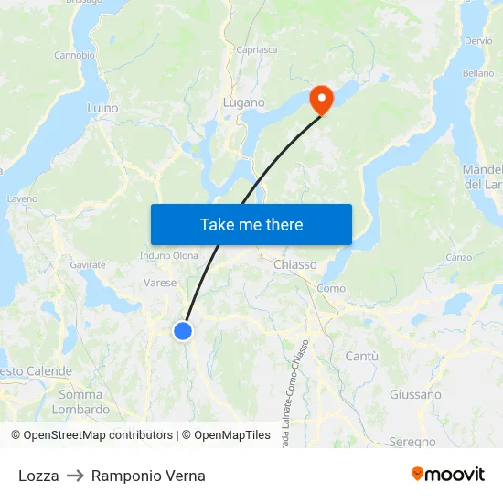 Lozza to Ramponio Verna map