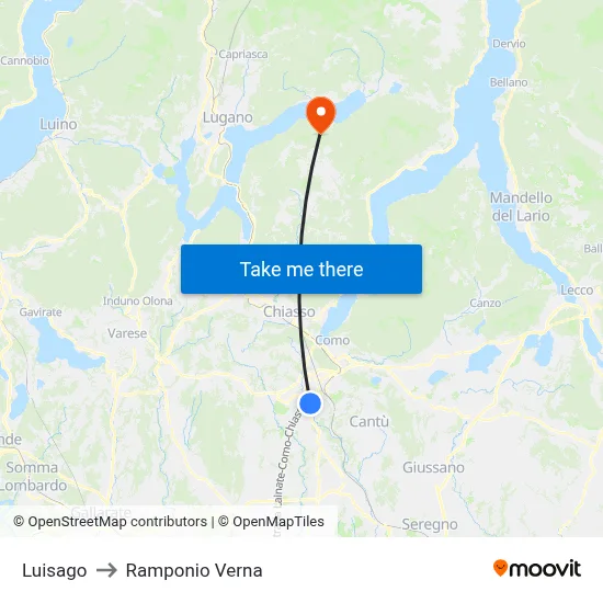 Luisago to Ramponio Verna map