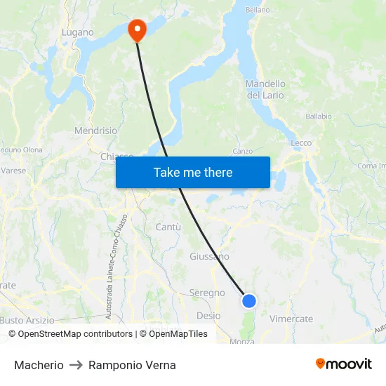 Macherio to Ramponio Verna map