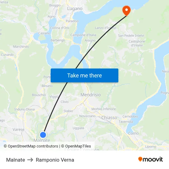Malnate to Ramponio Verna map