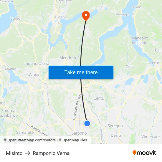 Misinto to Ramponio Verna map