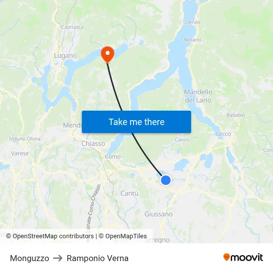 Monguzzo to Ramponio Verna map