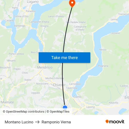 Montano Lucino to Ramponio Verna map