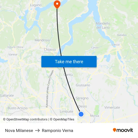 Nova Milanese to Ramponio Verna map