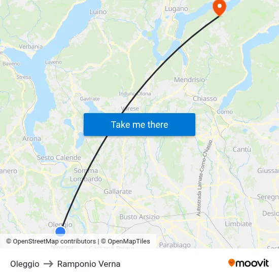 Oleggio to Ramponio Verna map
