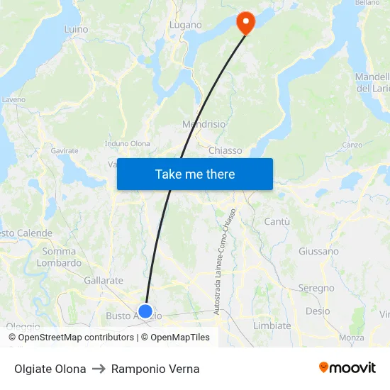 Olgiate Olona to Ramponio Verna map