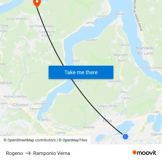 Rogeno to Ramponio Verna map