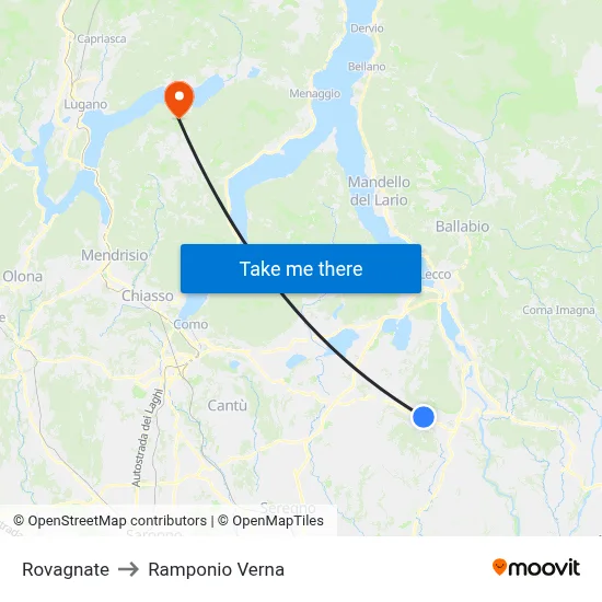 Rovagnate to Ramponio Verna map