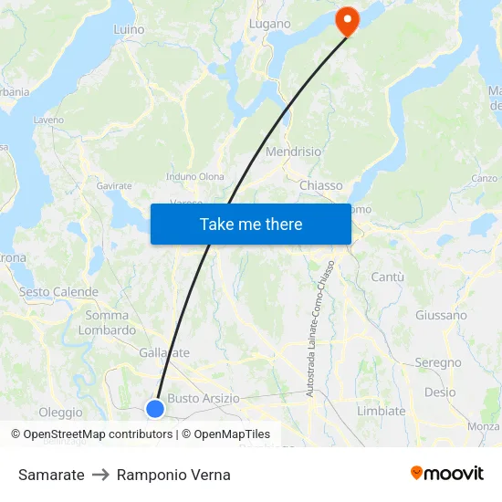 Samarate to Ramponio Verna map