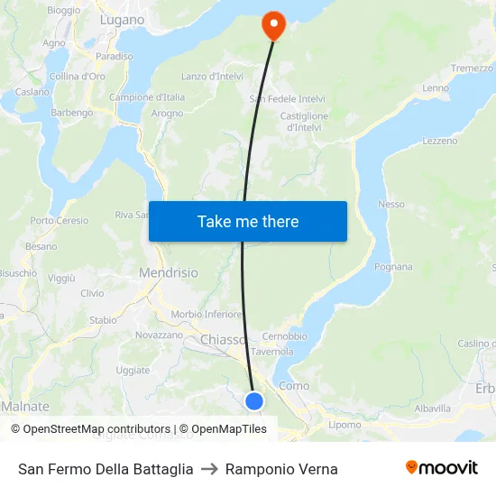 San Fermo Della Battaglia to Ramponio Verna map