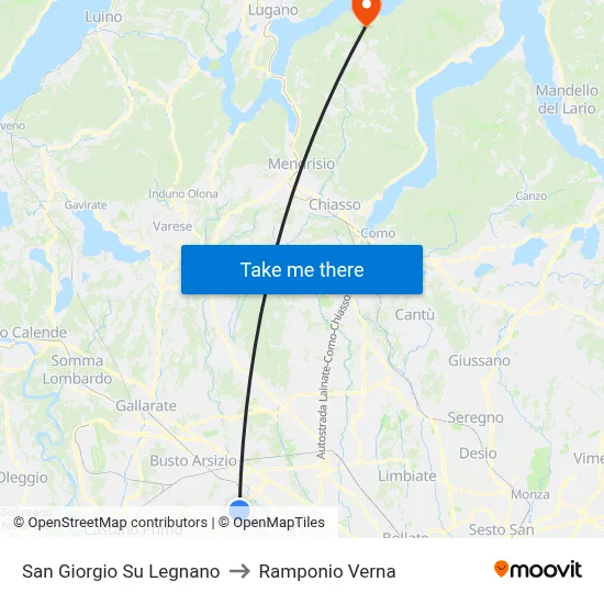 San Giorgio Su Legnano to Ramponio Verna map