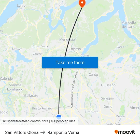 San Vittore Olona to Ramponio Verna map