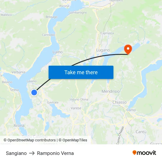 Sangiano to Ramponio Verna map