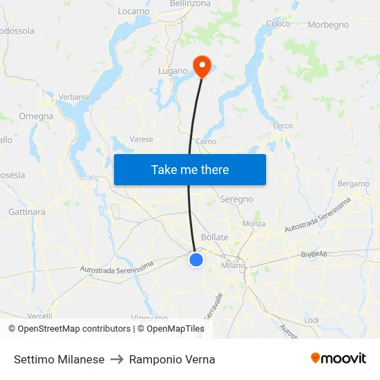 Settimo Milanese to Ramponio Verna map