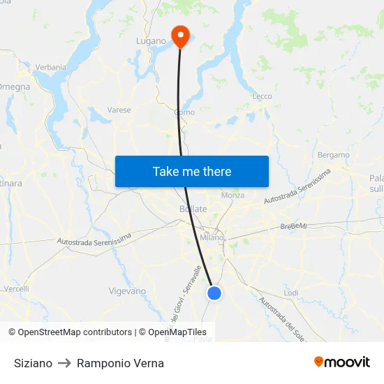 Siziano to Ramponio Verna map