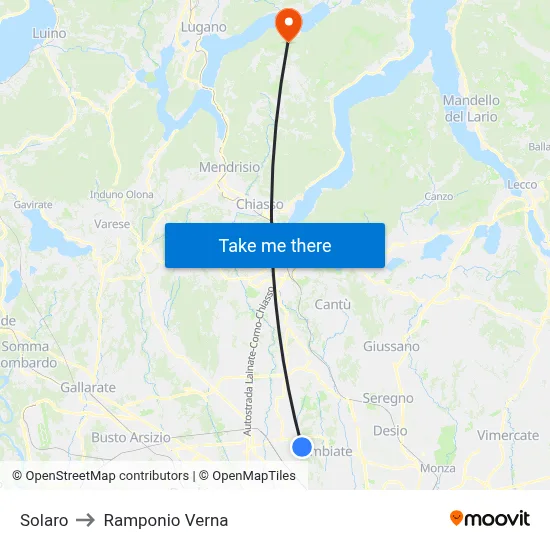 Solaro to Ramponio Verna map