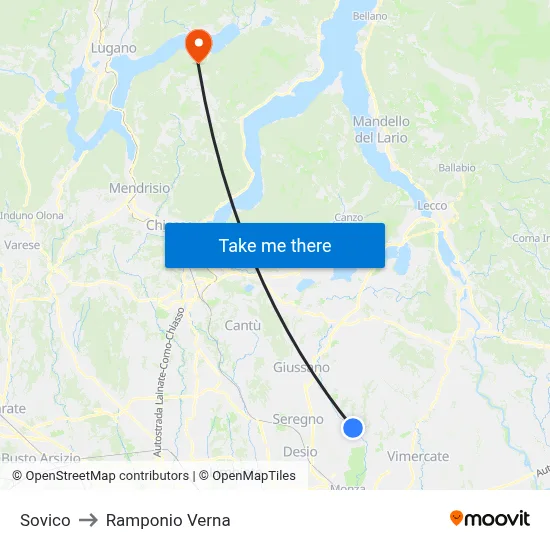 Sovico to Ramponio Verna map