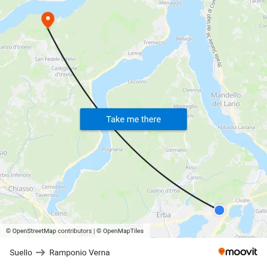 Suello to Ramponio Verna map