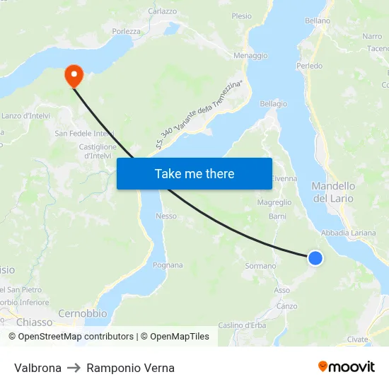 Valbrona to Ramponio Verna map