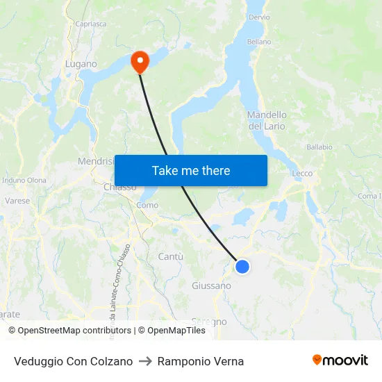Veduggio Con Colzano to Ramponio Verna map