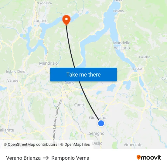 Verano Brianza to Ramponio Verna map