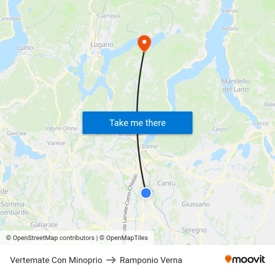 Vertemate Con Minoprio to Ramponio Verna map