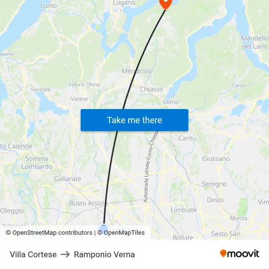 Villa Cortese to Ramponio Verna map