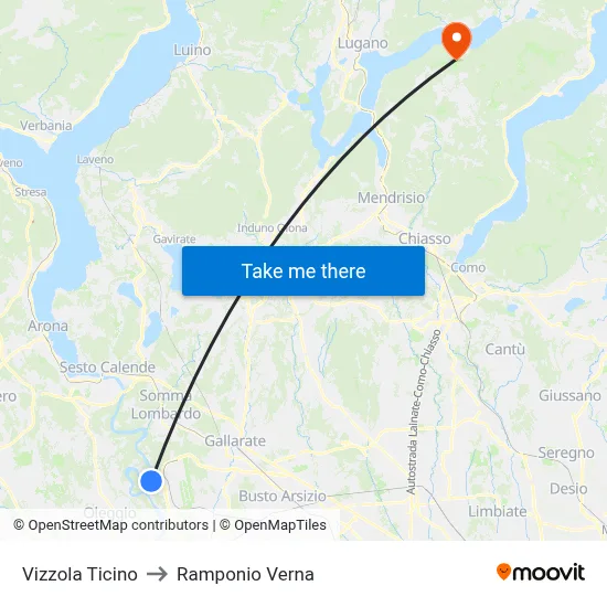 Vizzola Ticino to Ramponio Verna map