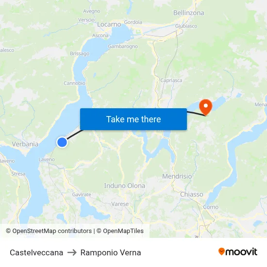 Castelveccana to Ramponio Verna map