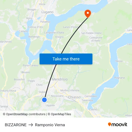 BIZZARONE to Ramponio Verna map