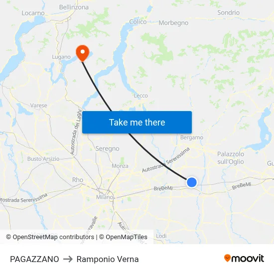 Pagazzano to Ramponio Verna map