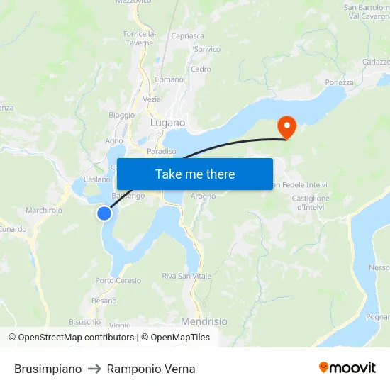 Brusimpiano to Ramponio Verna map
