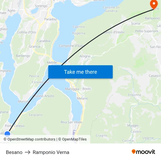 Besano to Ramponio Verna map