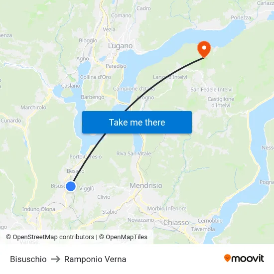 Bisuschio to Ramponio Verna map