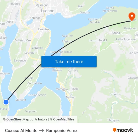 Cuasso Al Monte to Ramponio Verna map