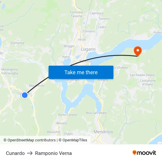 Cunardo to Ramponio Verna map