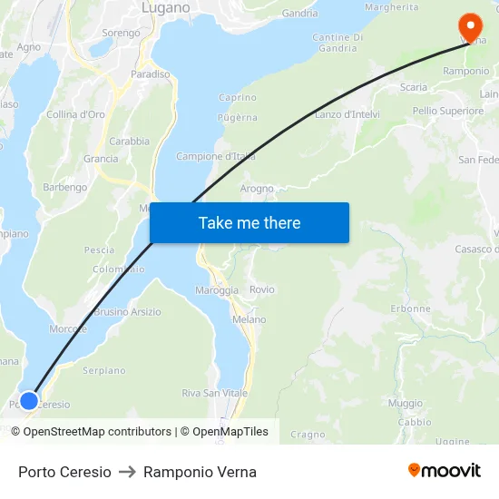 Porto Ceresio to Ramponio Verna map