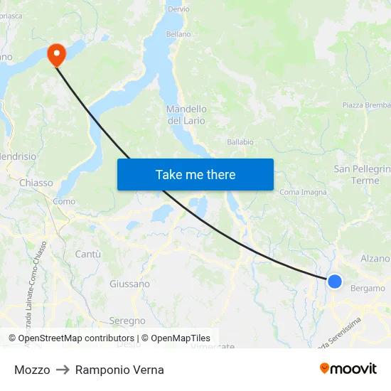 Mozzo to Ramponio Verna map