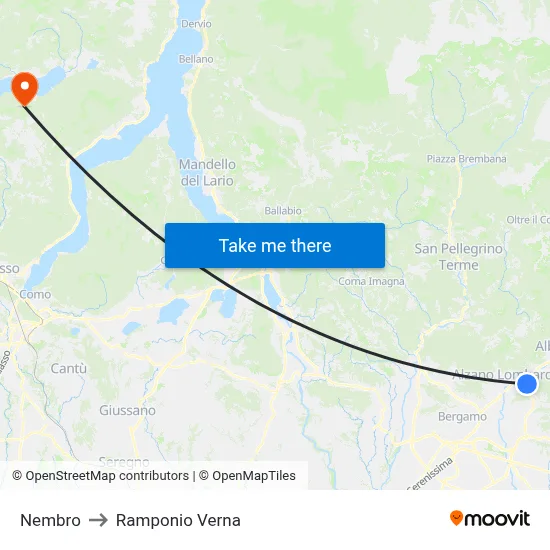Nembro to Ramponio Verna map