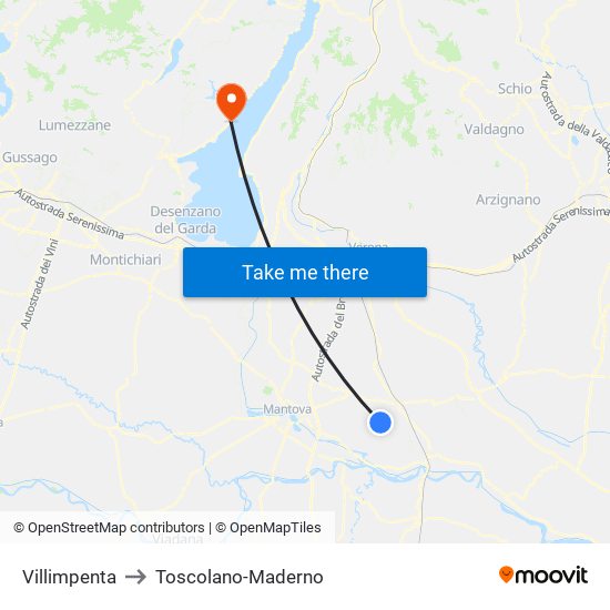 Villimpenta to Toscolano-Maderno map