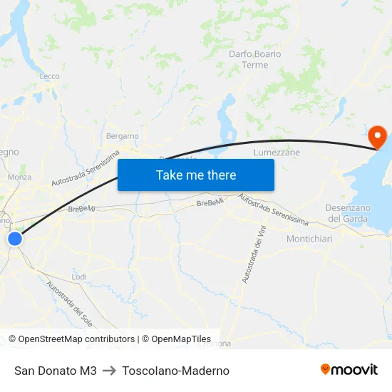 San Donato M3 to Toscolano-Maderno map