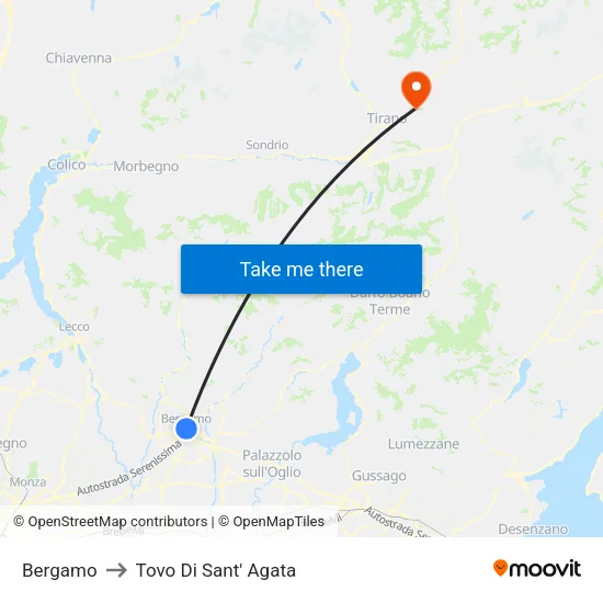 Bergamo to Tovo di Sant'Agata map