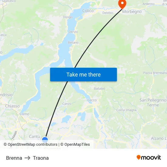 Brenna to Traona map