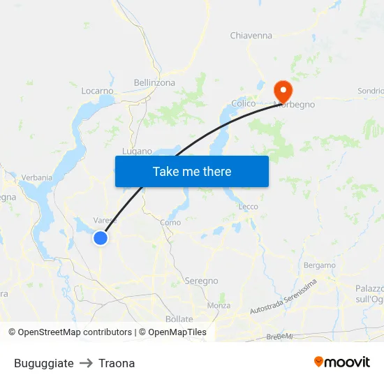 Buguggiate to Traona map
