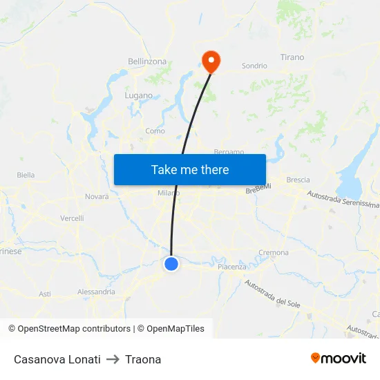 Casanova Lonati to Traona map