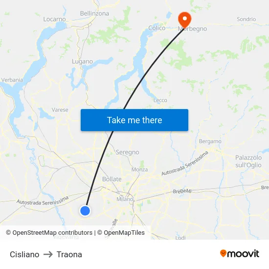 Cisliano to Traona map