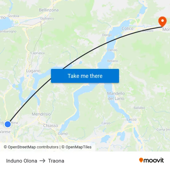 Induno Olona to Traona map