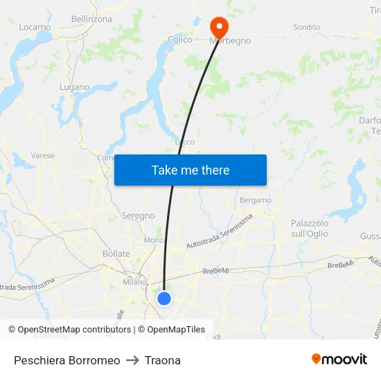 Peschiera Borromeo to Traona map