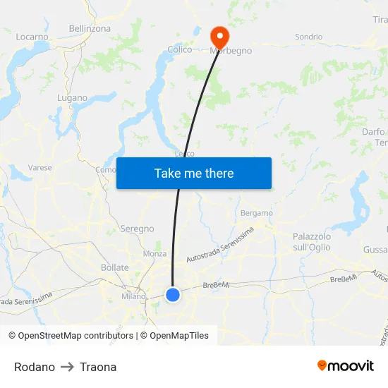 Rodano to Traona map